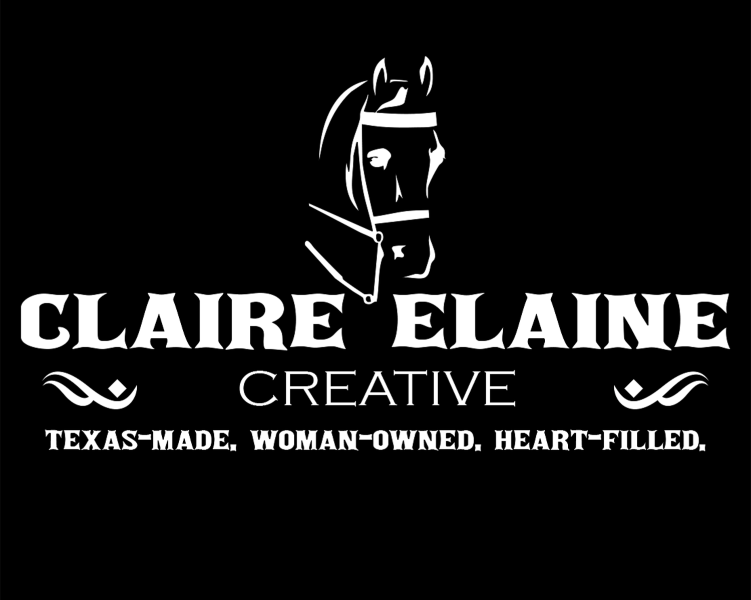 Claire Elaine Creative Collection logo with bold western-style text. Texas-made, woman-owned brand focused on spirited apparel and gifts